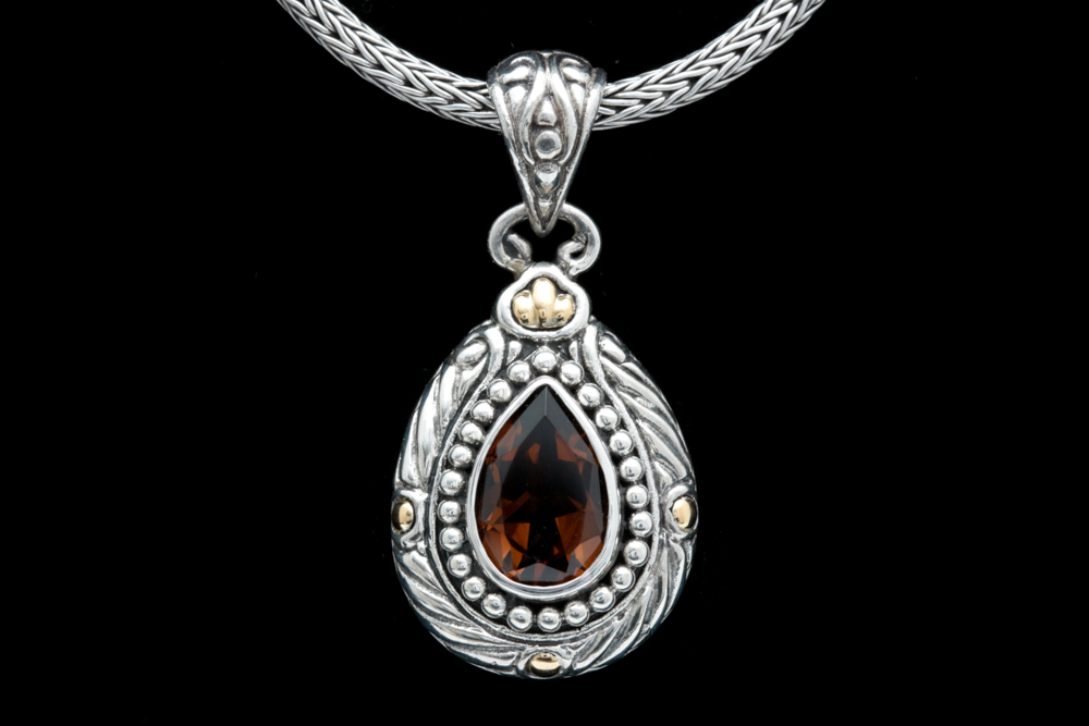 Robert Manse Sterling Silver, 18K Gold and Smoky Quartz Pendant with Chain