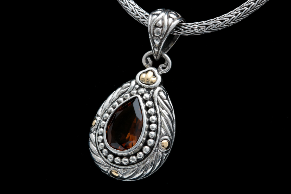 Robert Manse Sterling Silver, 18K Gold and Smoky Quartz Pendant with Chain