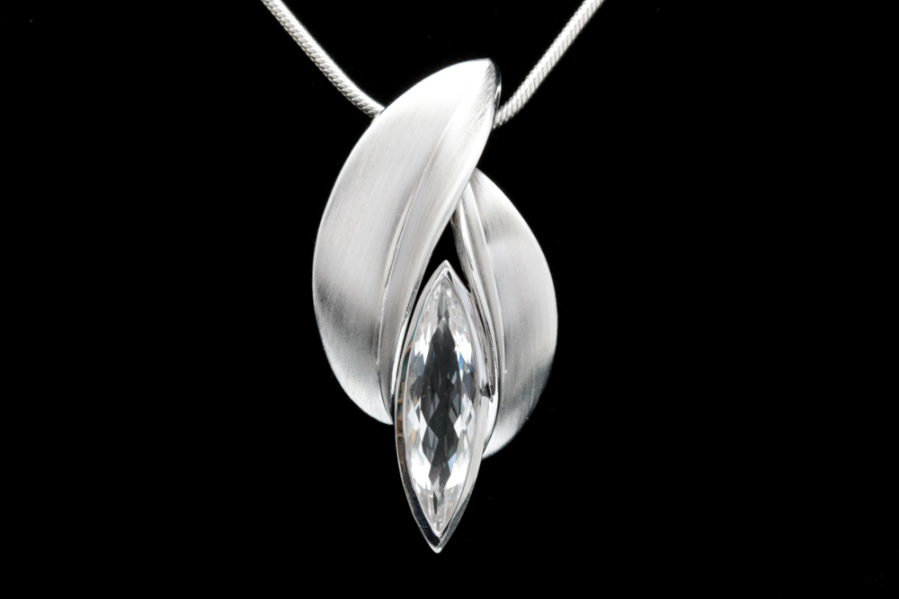 Bastian Sterling Silver and Polished Crystal Pendant with Chain