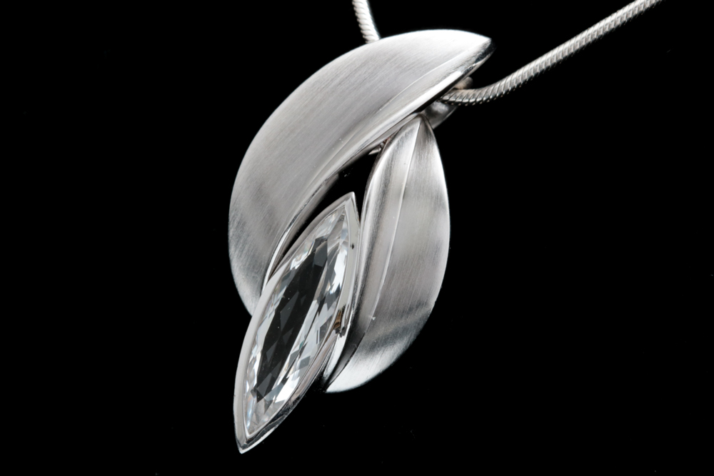 Bastian Sterling Silver and Polished Crystal Pendant with Chain