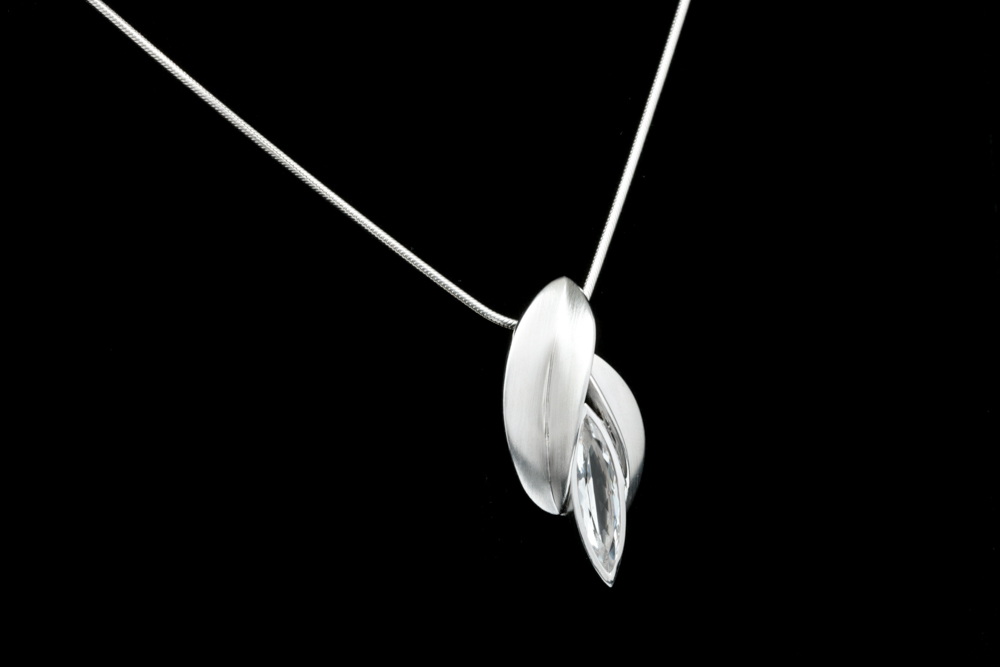 Bastian Sterling Silver and Polished Crystal Pendant with Chain
