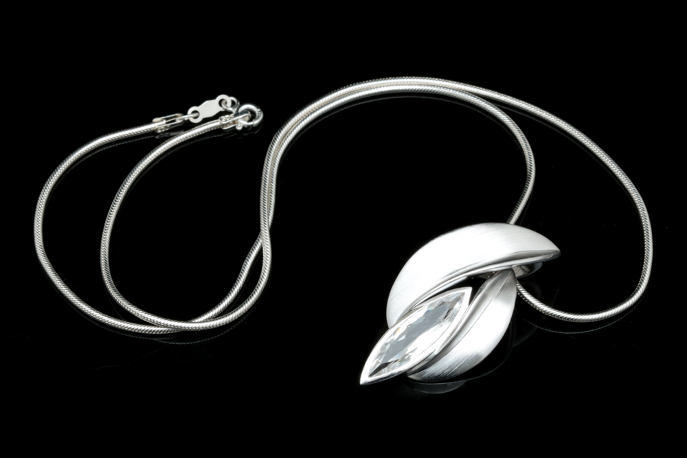 Bastian Sterling Silver and Polished Crystal Pendant with Chain