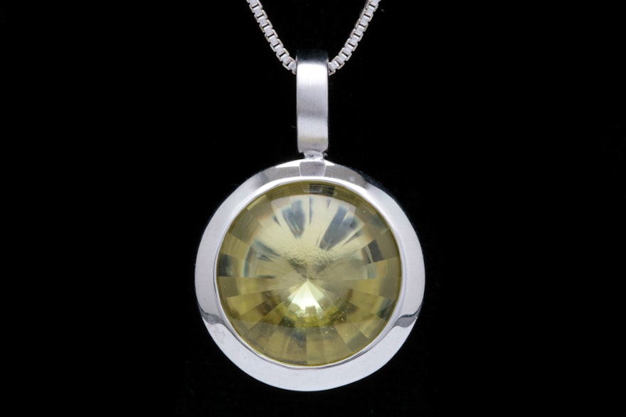 Bastian Sterling Silver and Lemon Quartz Pendant with Chain