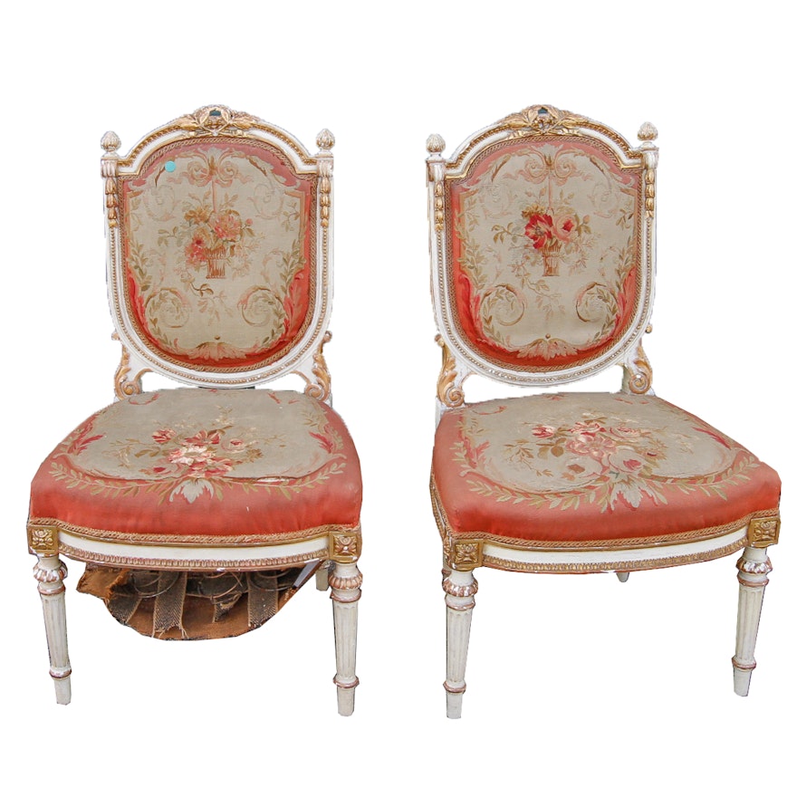 Antique Pair of Louis XVI Chairs With Tapestry Upholstery