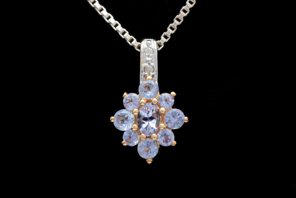 Gold Wash on Sterling Silver, Tanzanite and Diamond Pendant with Chain