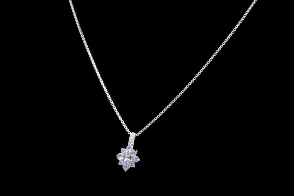 Gold Wash on Sterling Silver, Tanzanite and Diamond Pendant with Chain