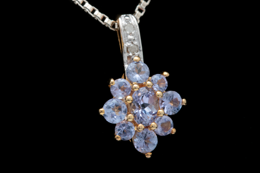 Gold Wash on Sterling Silver, Tanzanite and Diamond Pendant with Chain
