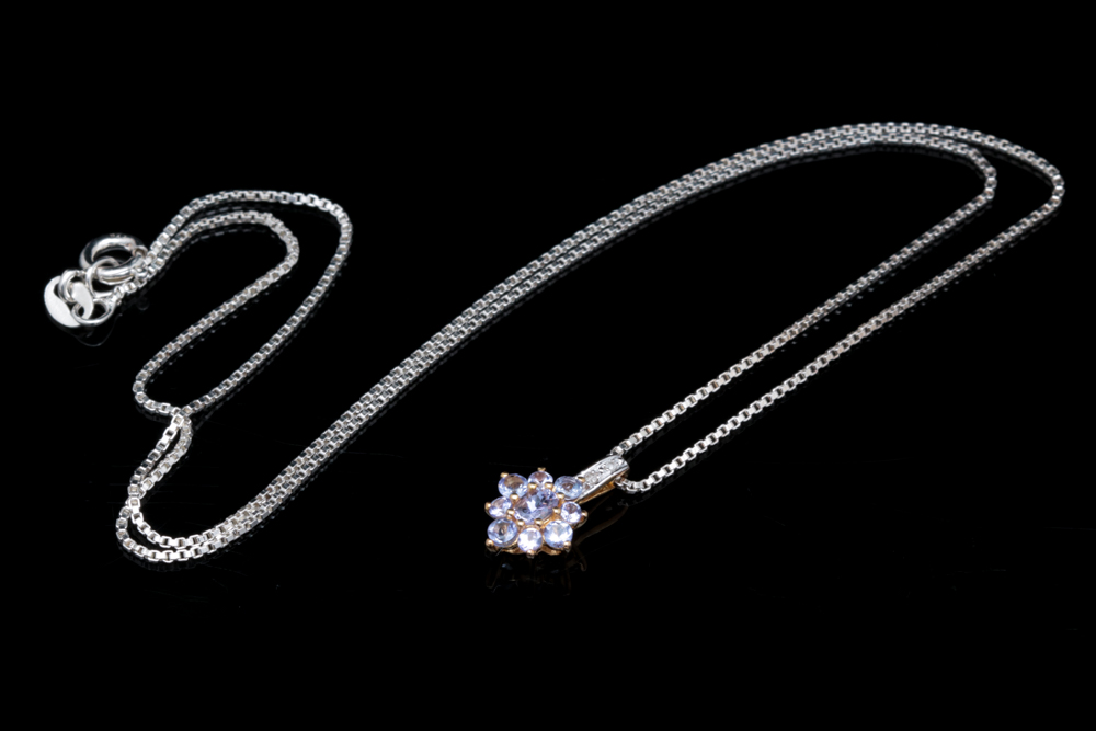 Gold Wash on Sterling Silver, Tanzanite and Diamond Pendant with Chain