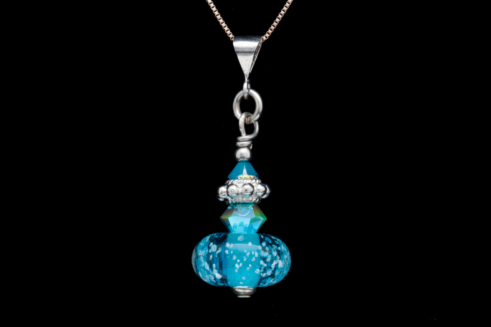 Sterling SIlver, Glass and Crystal Bead Pendant with Chain
