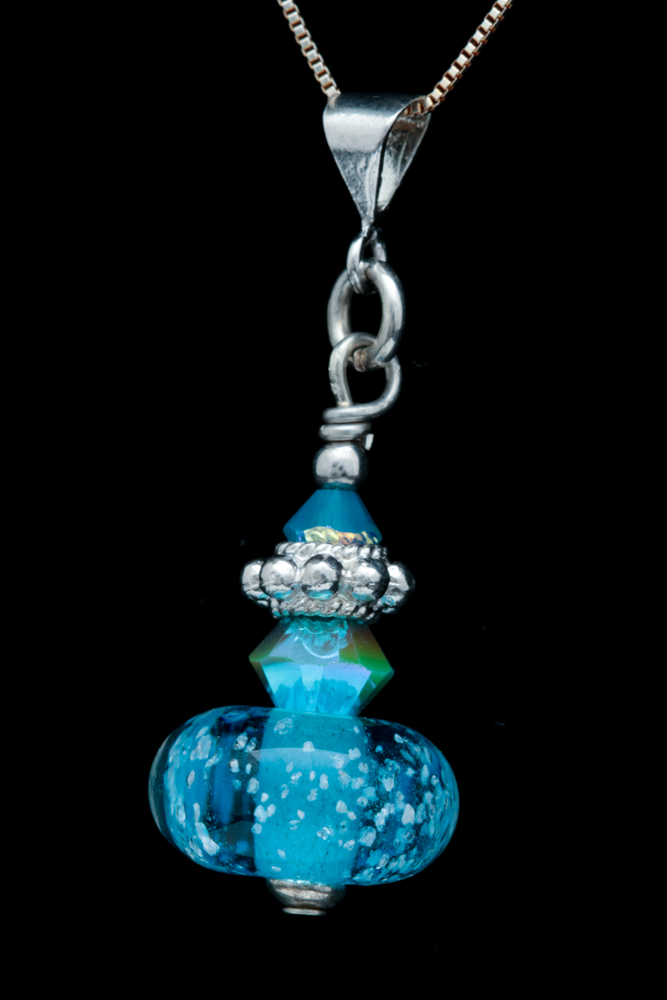 Sterling SIlver, Glass and Crystal Bead Pendant with Chain