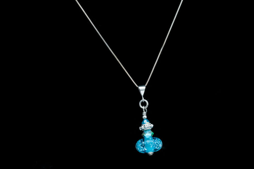 Sterling SIlver, Glass and Crystal Bead Pendant with Chain