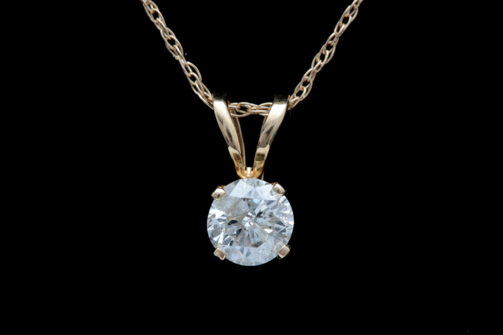 10K Yellow Gold and Diamond Solitaire Pendant with Chain