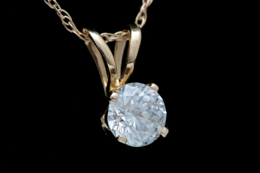 10K Yellow Gold and Diamond Solitaire Pendant with Chain