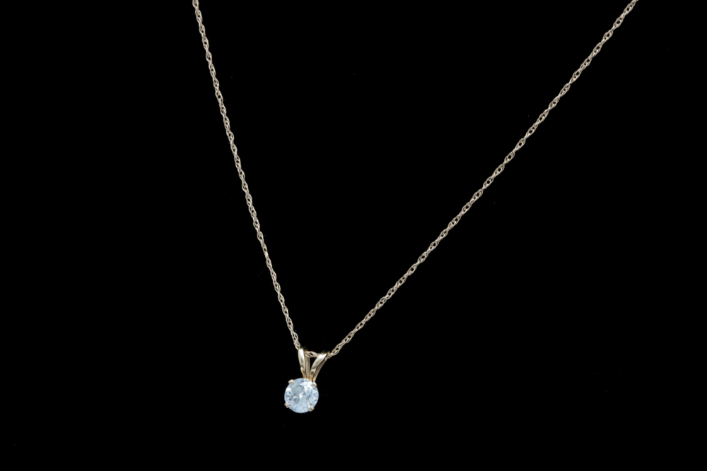 10K Yellow Gold and Diamond Solitaire Pendant with Chain