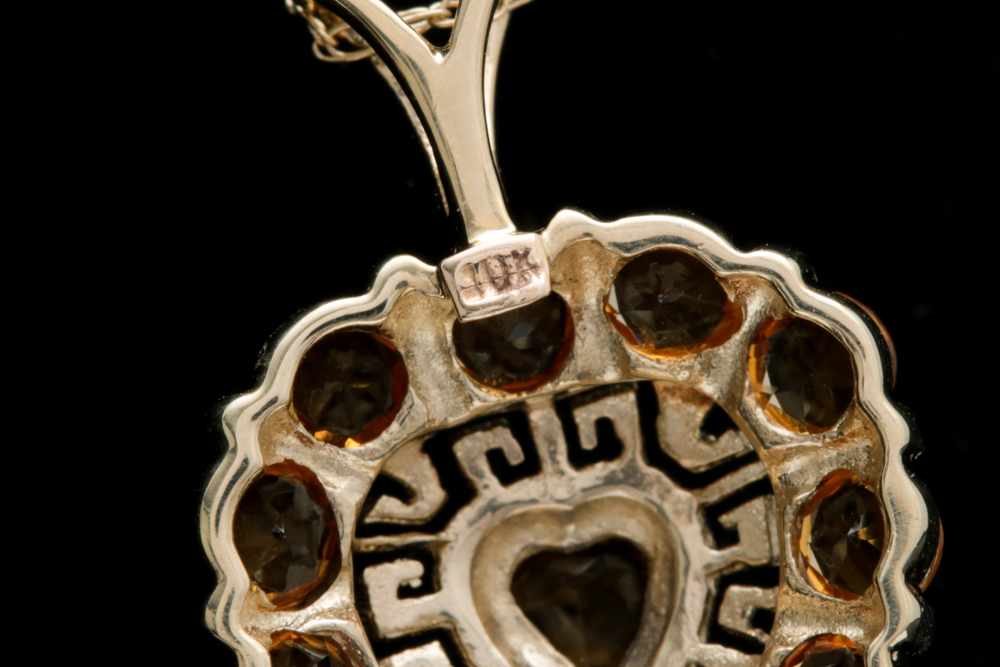 10K Yellow Gold, Citrine and Diamond Heart Pendant with Chain