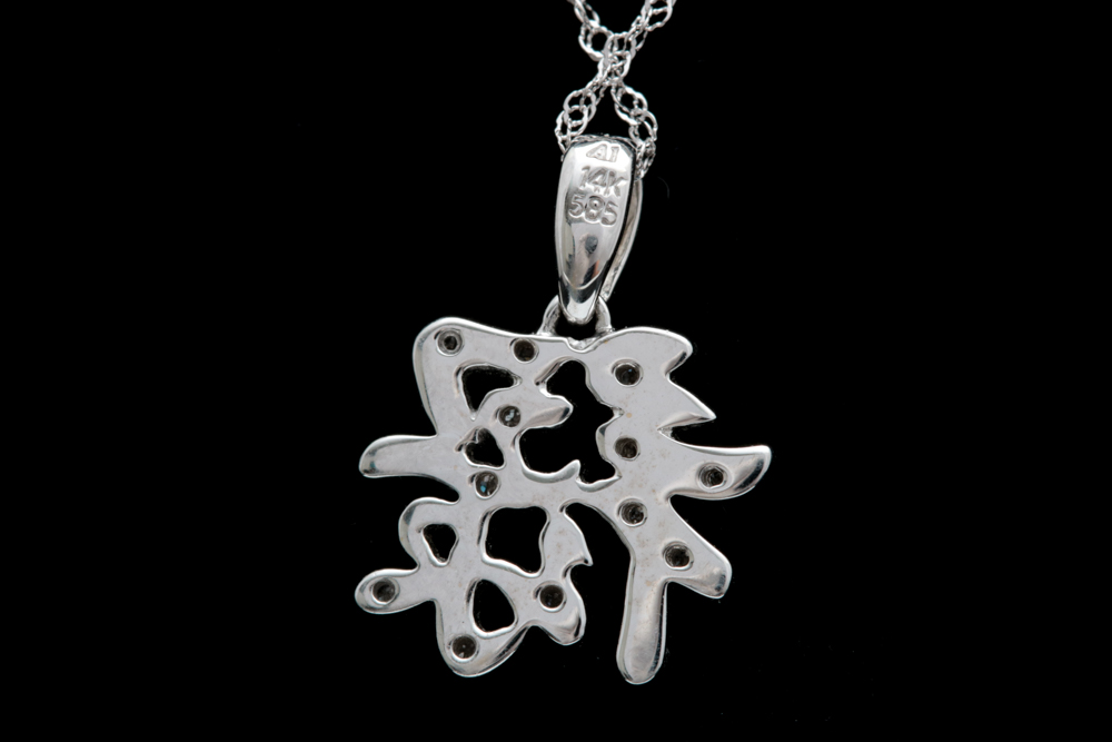 14K White Gold and Diamond Pendant with Chain