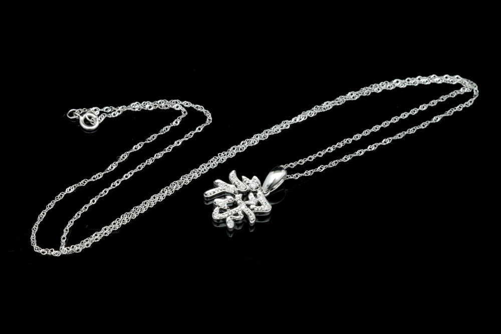 14K White Gold and Diamond Pendant with Chain