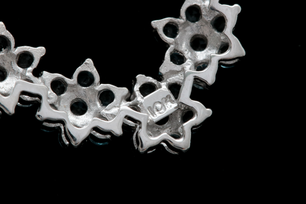 10K White Gold, Blue and White Topaz Heart Pendant with Chain