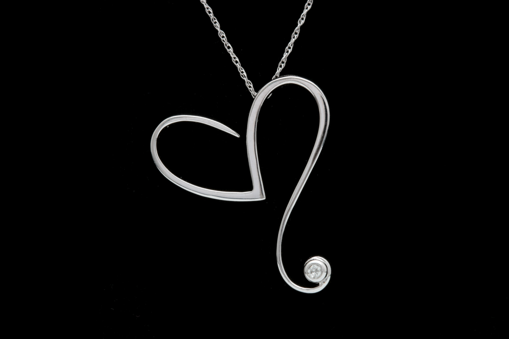 10K White Gold and Diamond Heart Pendant with Chain