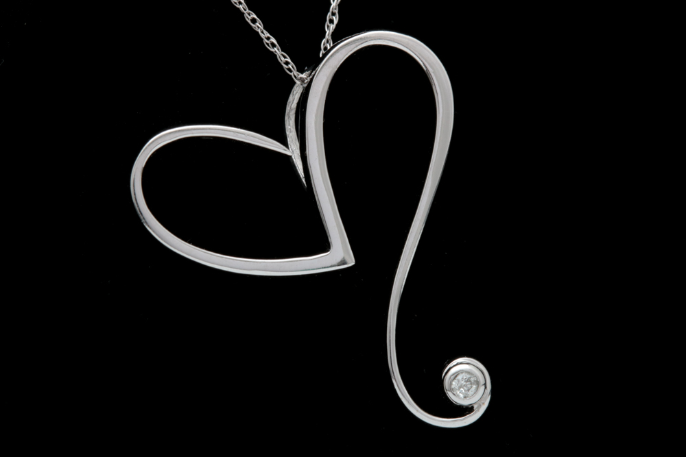 10K White Gold and Diamond Heart Pendant with Chain