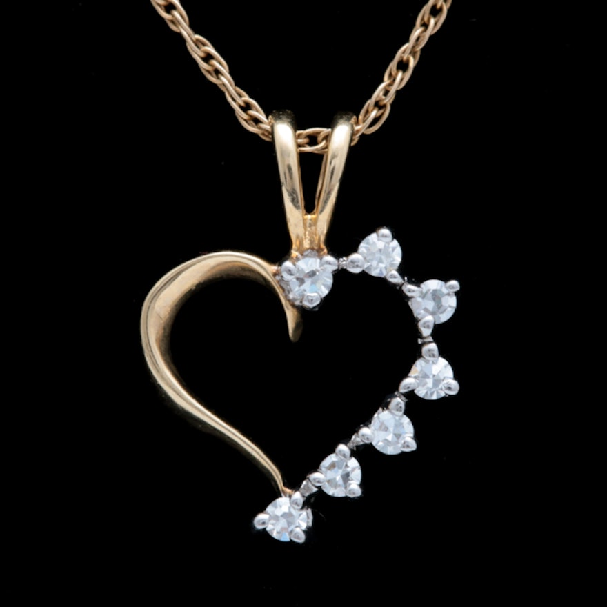 A 14K Two-Tone Gold and Diamond Heart Pendant with Chain