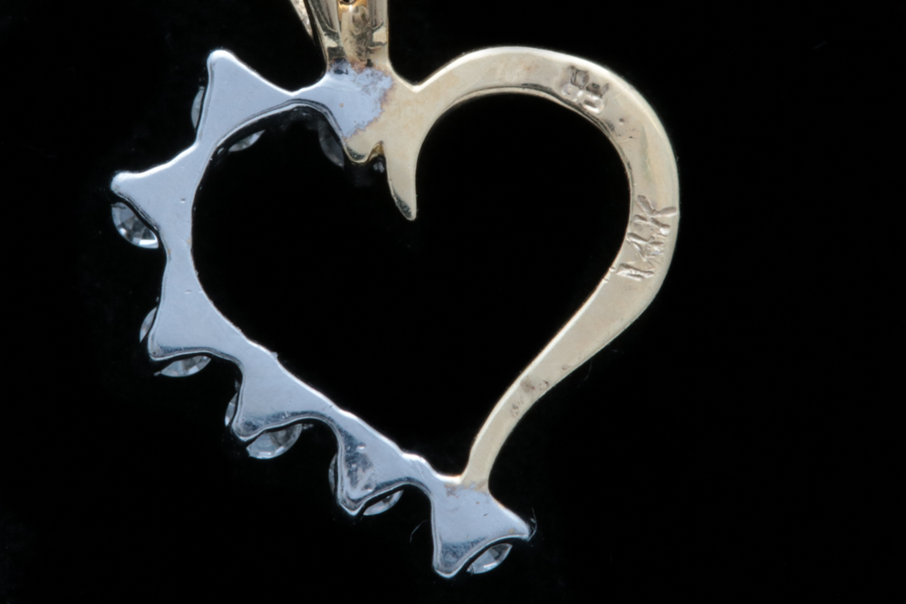 A 14K Two-Tone Gold and Diamond Heart Pendant with Chain