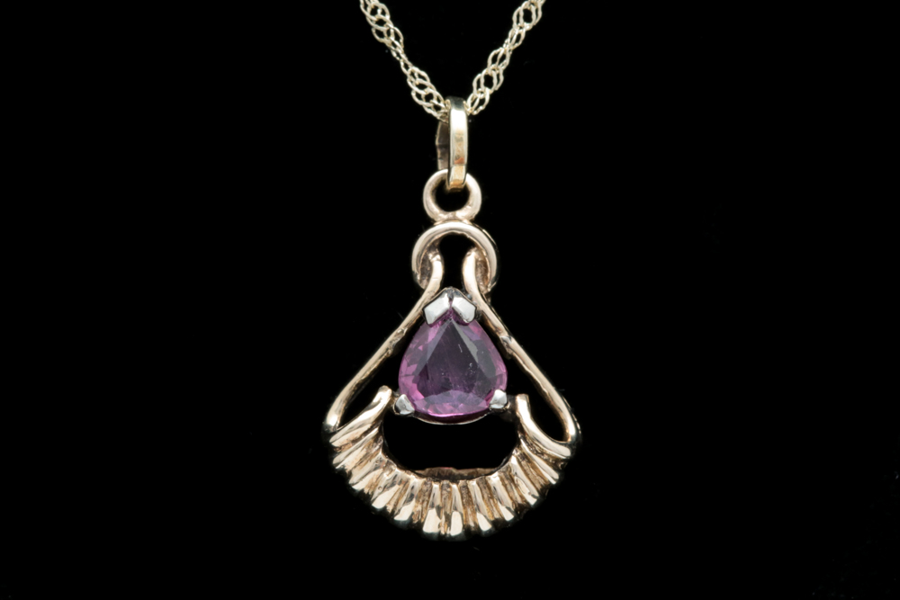 14K Yellow Gold and Ruby Pendant with Chain