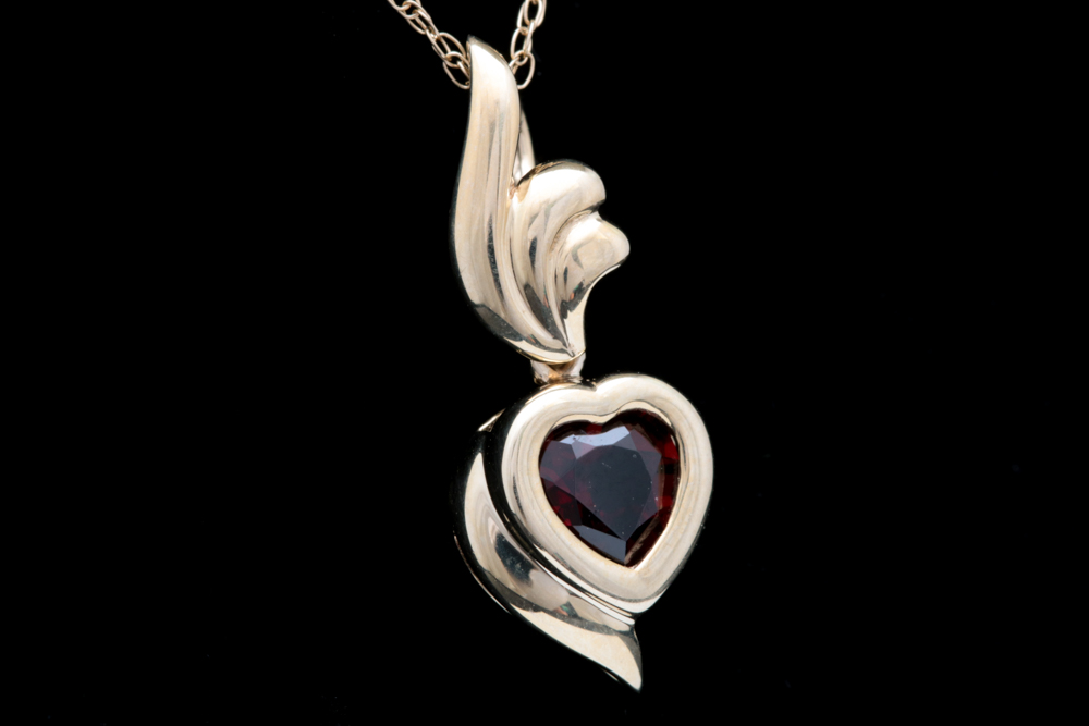 10K Yellow Gold and Garnet Heart Pendant with Chain