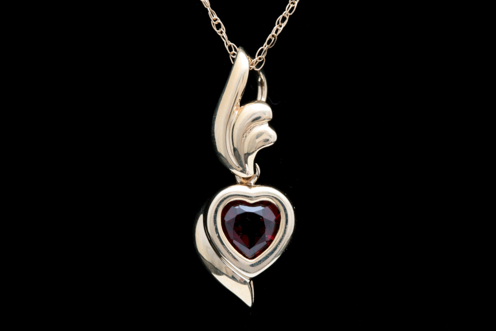 10K Yellow Gold and Garnet Heart Pendant with Chain