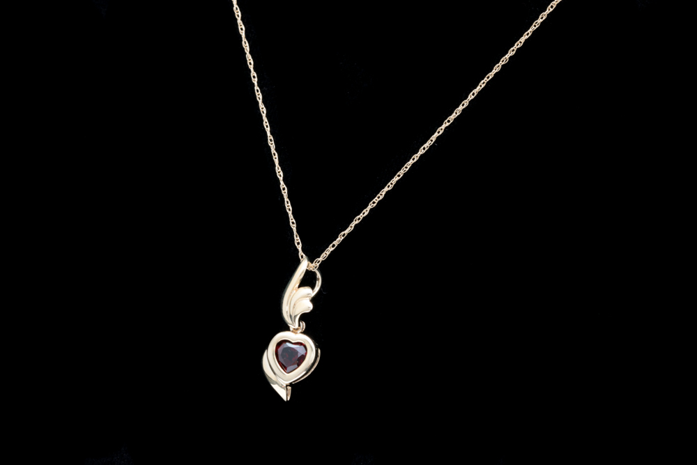 10K Yellow Gold and Garnet Heart Pendant with Chain