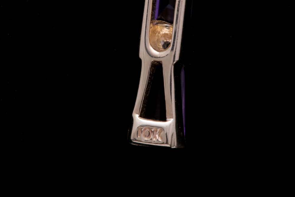 10K Yellow Gold, Amethyst and Diamond Pendant with Chain