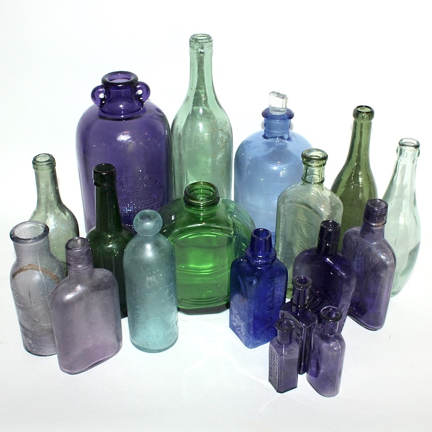 Antique & Vintage Colored Glass Bottles