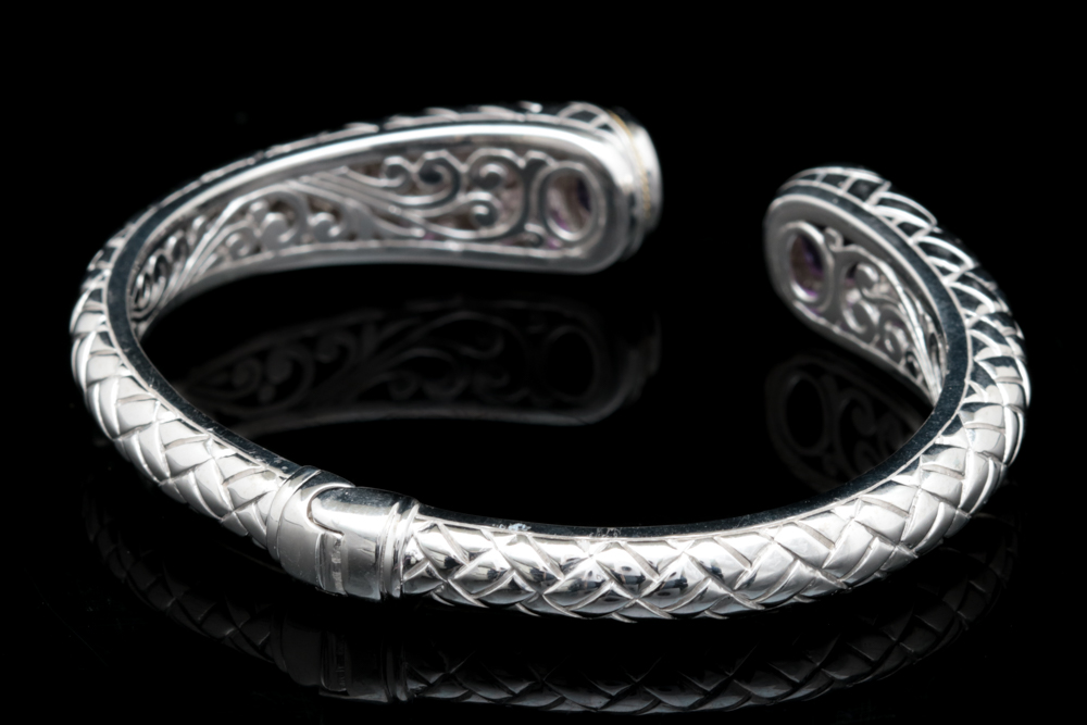 Robert Manse Sterling Silver, 18K Yellow Gold and Amathyst Open Cuff Bracelet