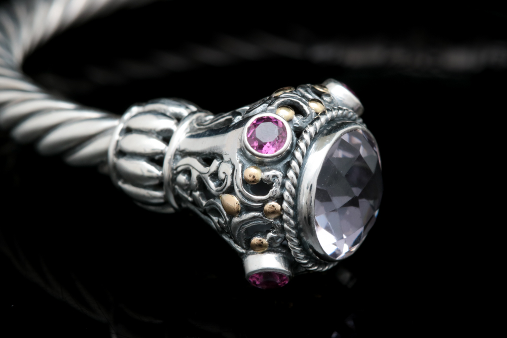 Robert Manse Sterling Silver, 18K Gold, Amethyst and Rhodolite Cuff Bracelet