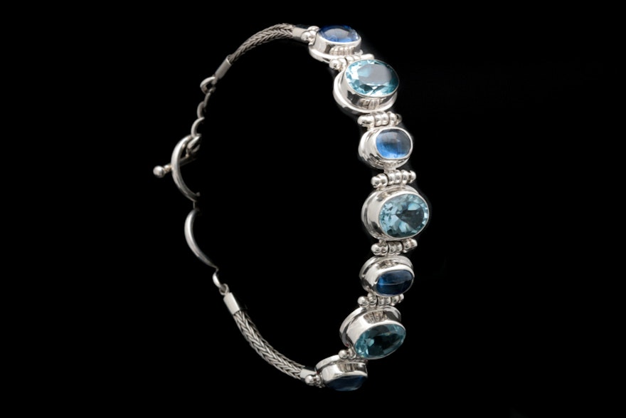 Sterling Silver, Blue Topaz and Kyanite Bracelet