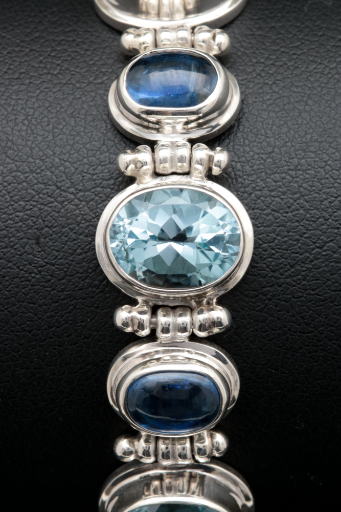 Sterling Silver, Blue Topaz and Kyanite Bracelet