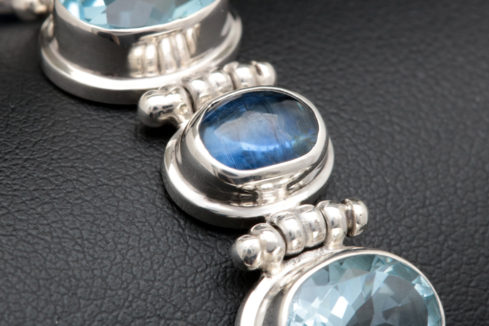 Sterling Silver, Blue Topaz and Kyanite Bracelet