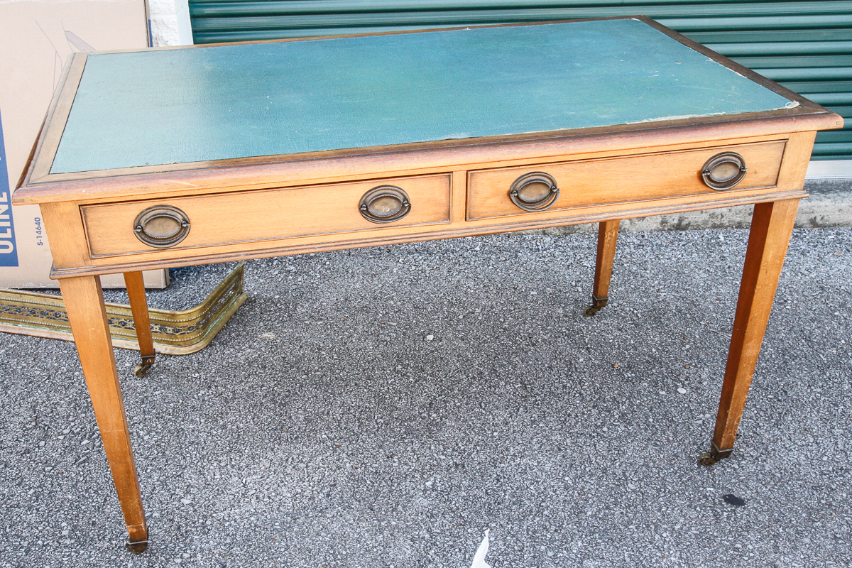 Vintage Hepplewhite Style Walnut Desk with Leather Writing Panel