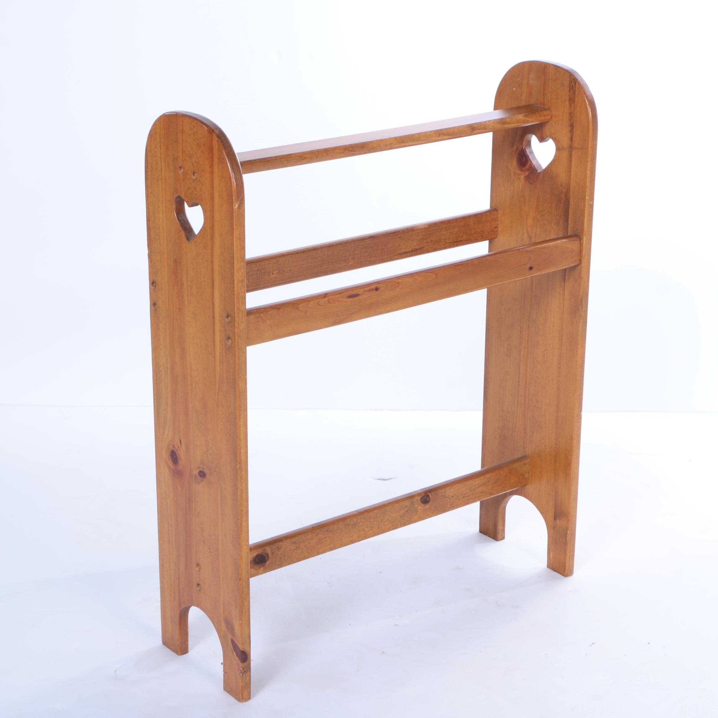 Hand Made "Uneven Nine Patch" Quilt and Wooden Quilt Stand