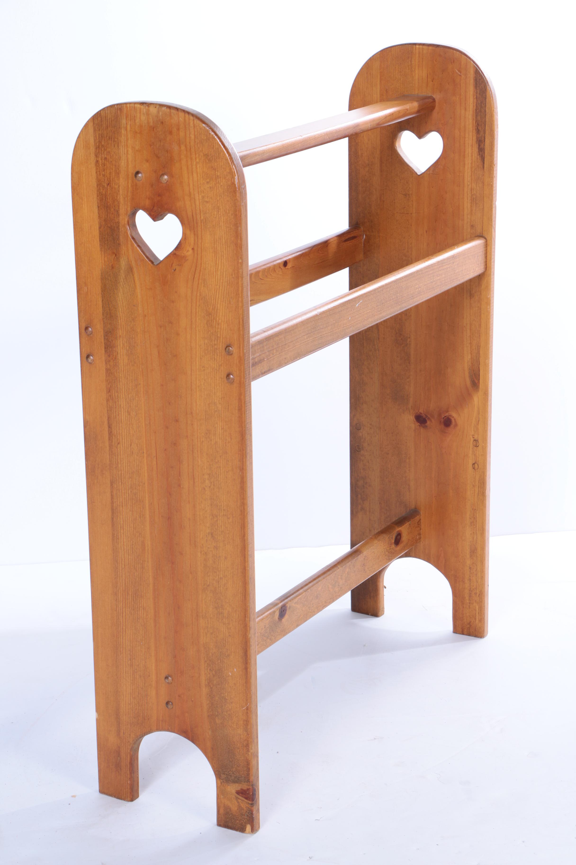 Hand Made "Uneven Nine Patch" Quilt and Wooden Quilt Stand