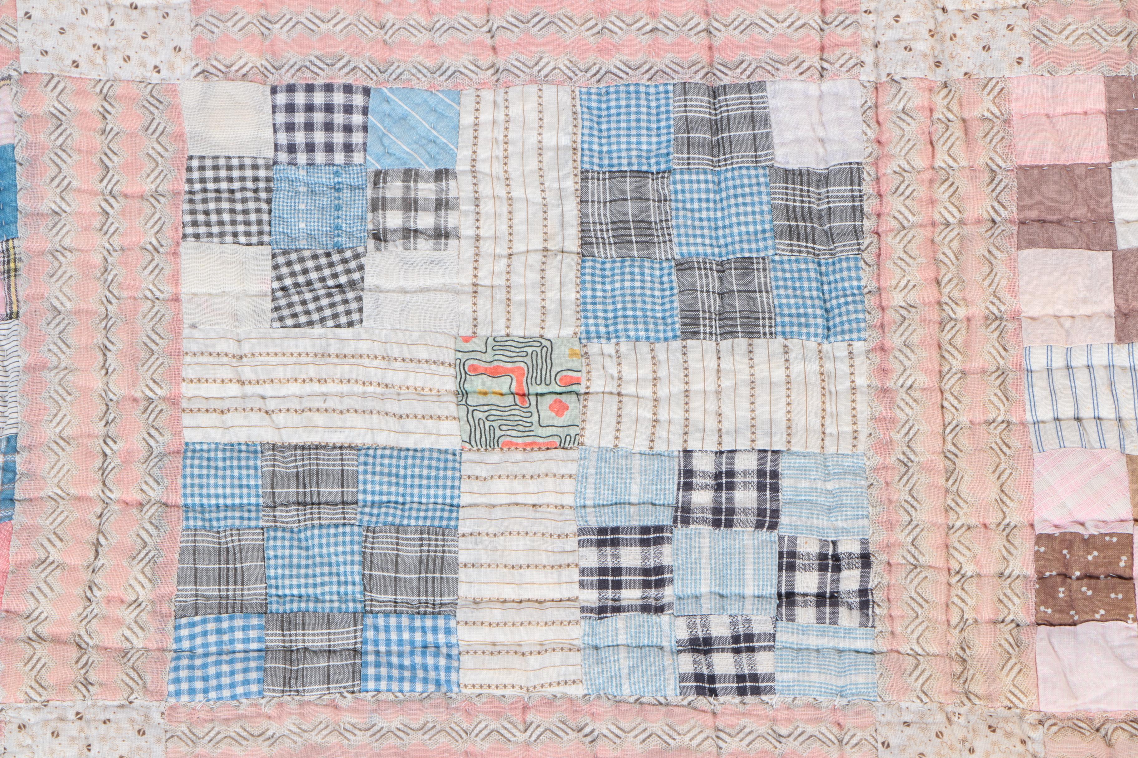 Hand Made "Uneven Nine Patch" Quilt and Wooden Quilt Stand