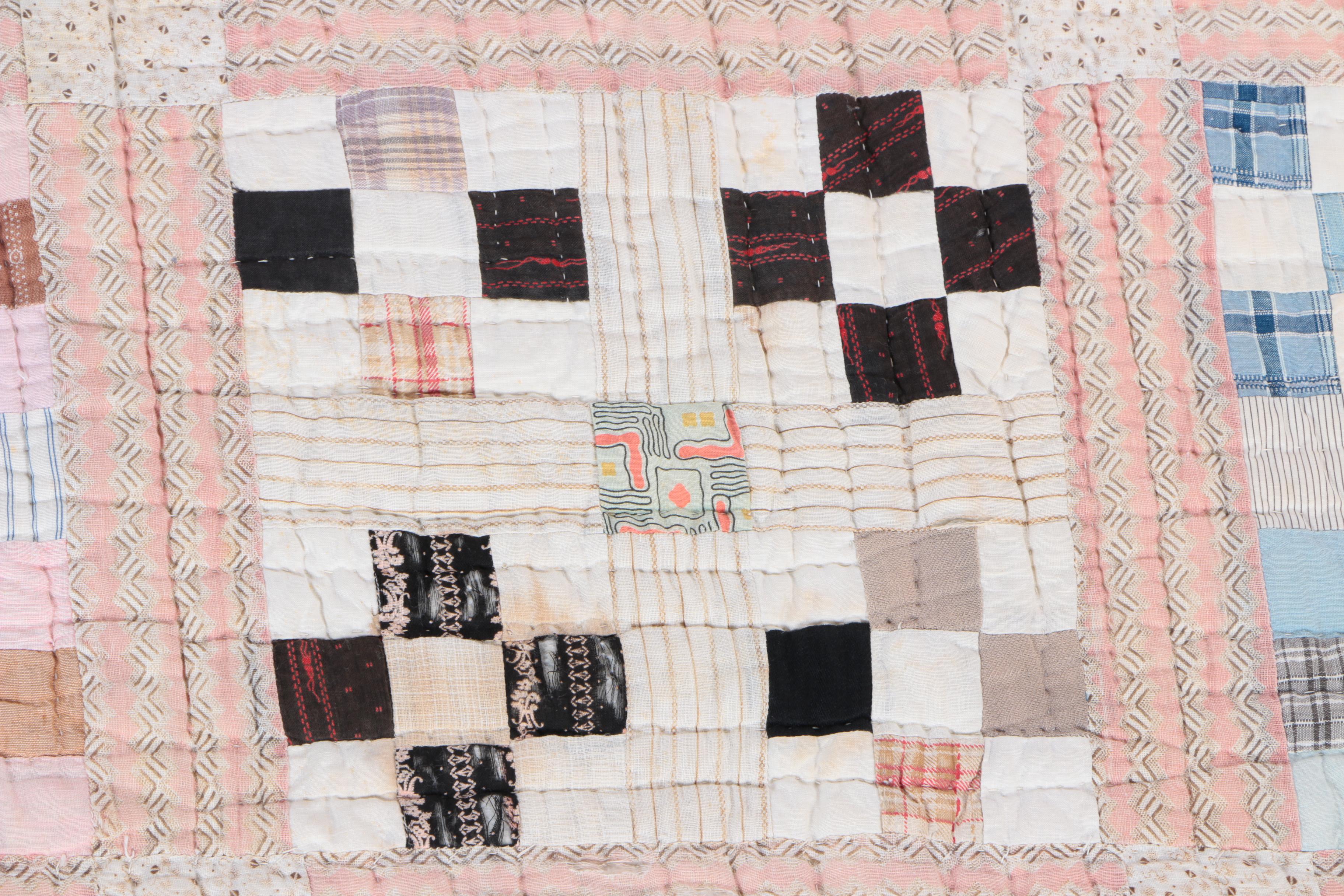 Hand Made "Uneven Nine Patch" Quilt and Wooden Quilt Stand