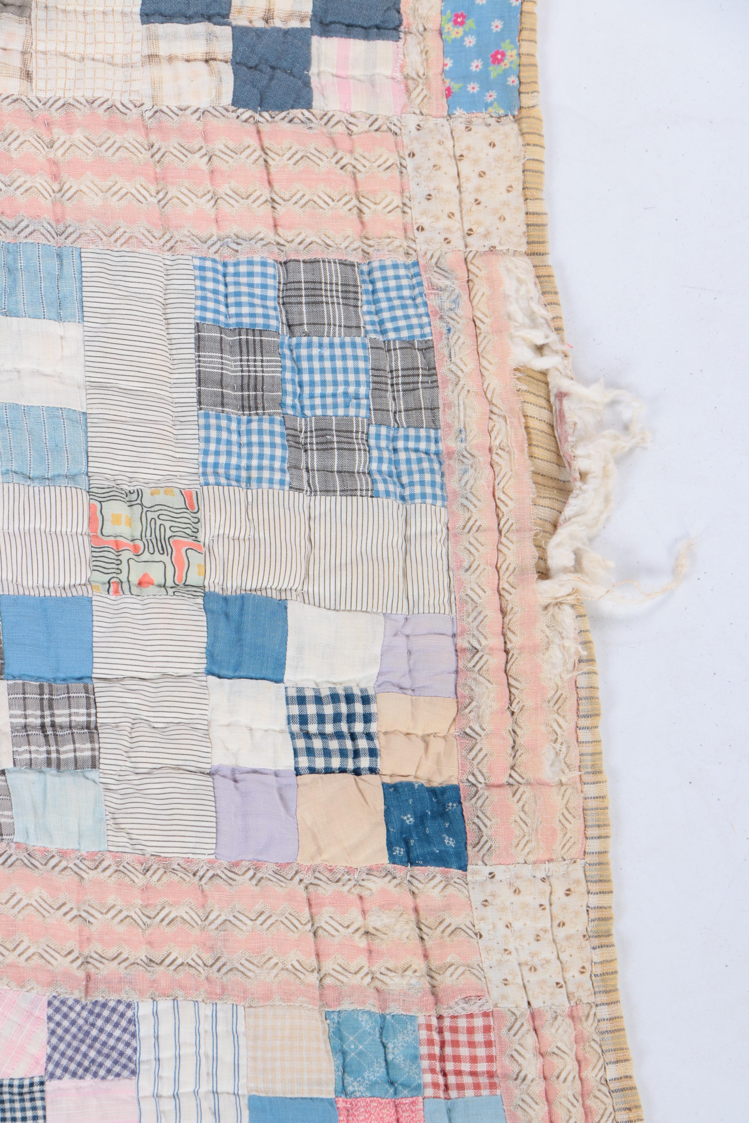 Hand Made "Uneven Nine Patch" Quilt and Wooden Quilt Stand