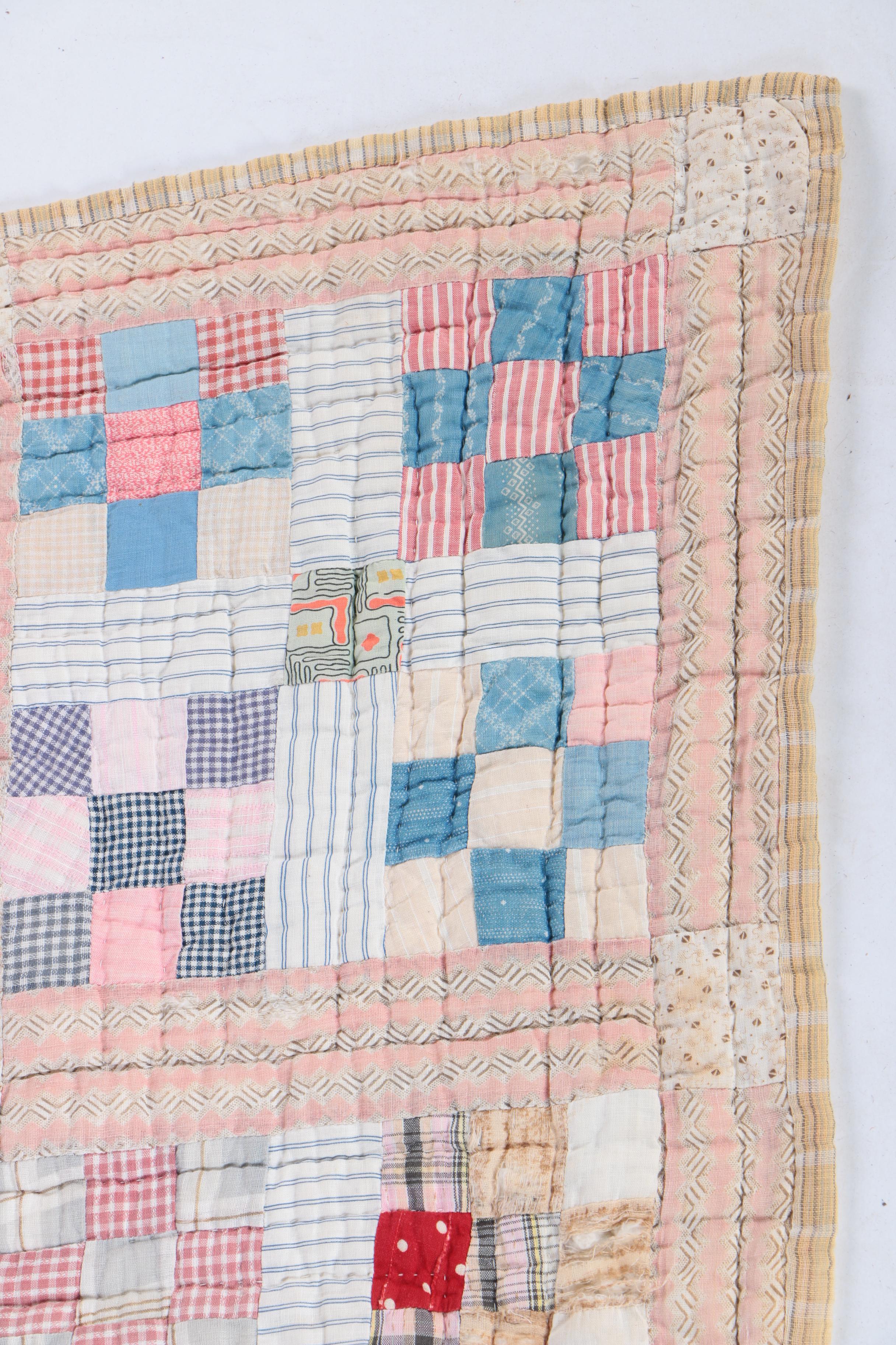 Hand Made "Uneven Nine Patch" Quilt and Wooden Quilt Stand