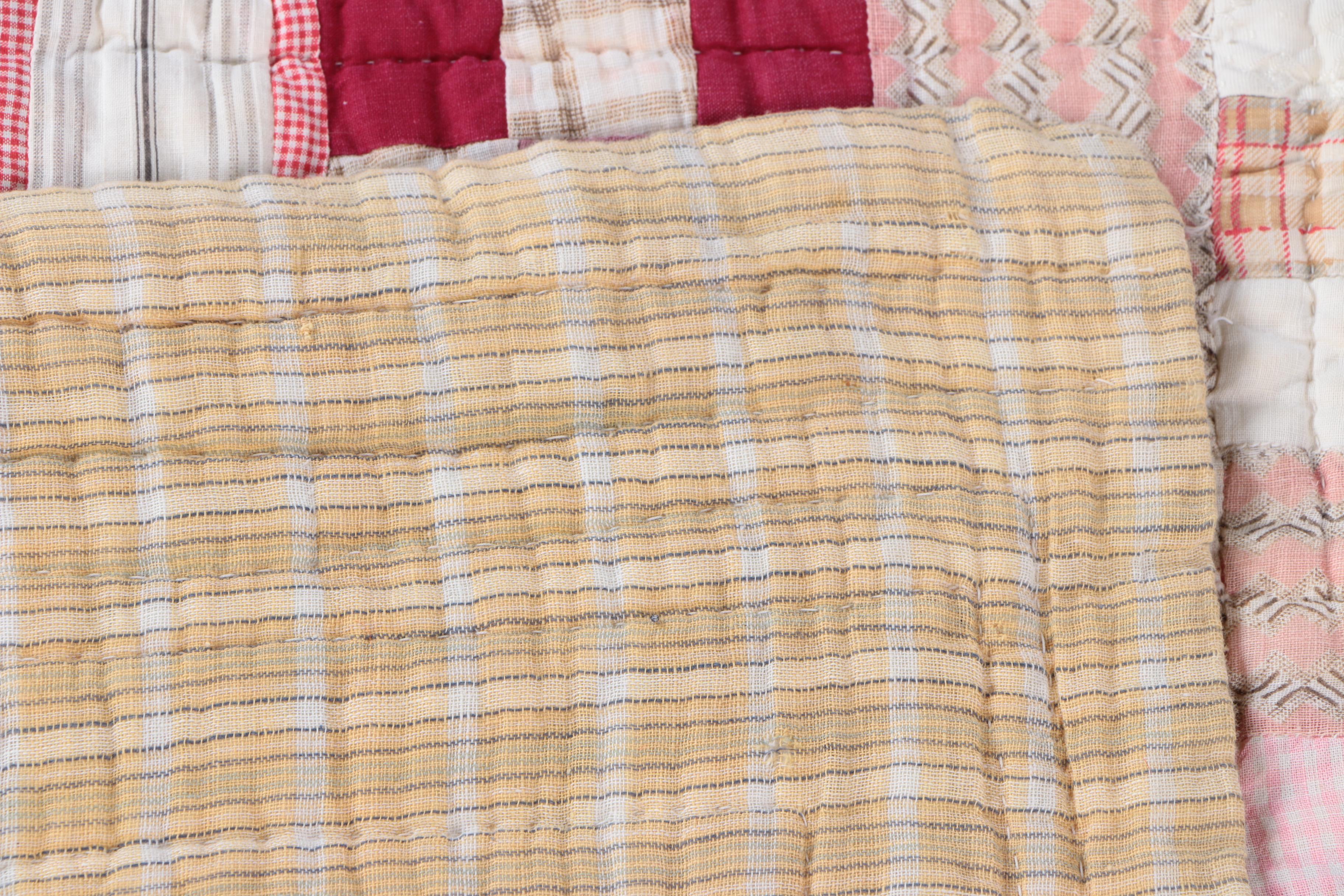 Hand Made "Uneven Nine Patch" Quilt and Wooden Quilt Stand