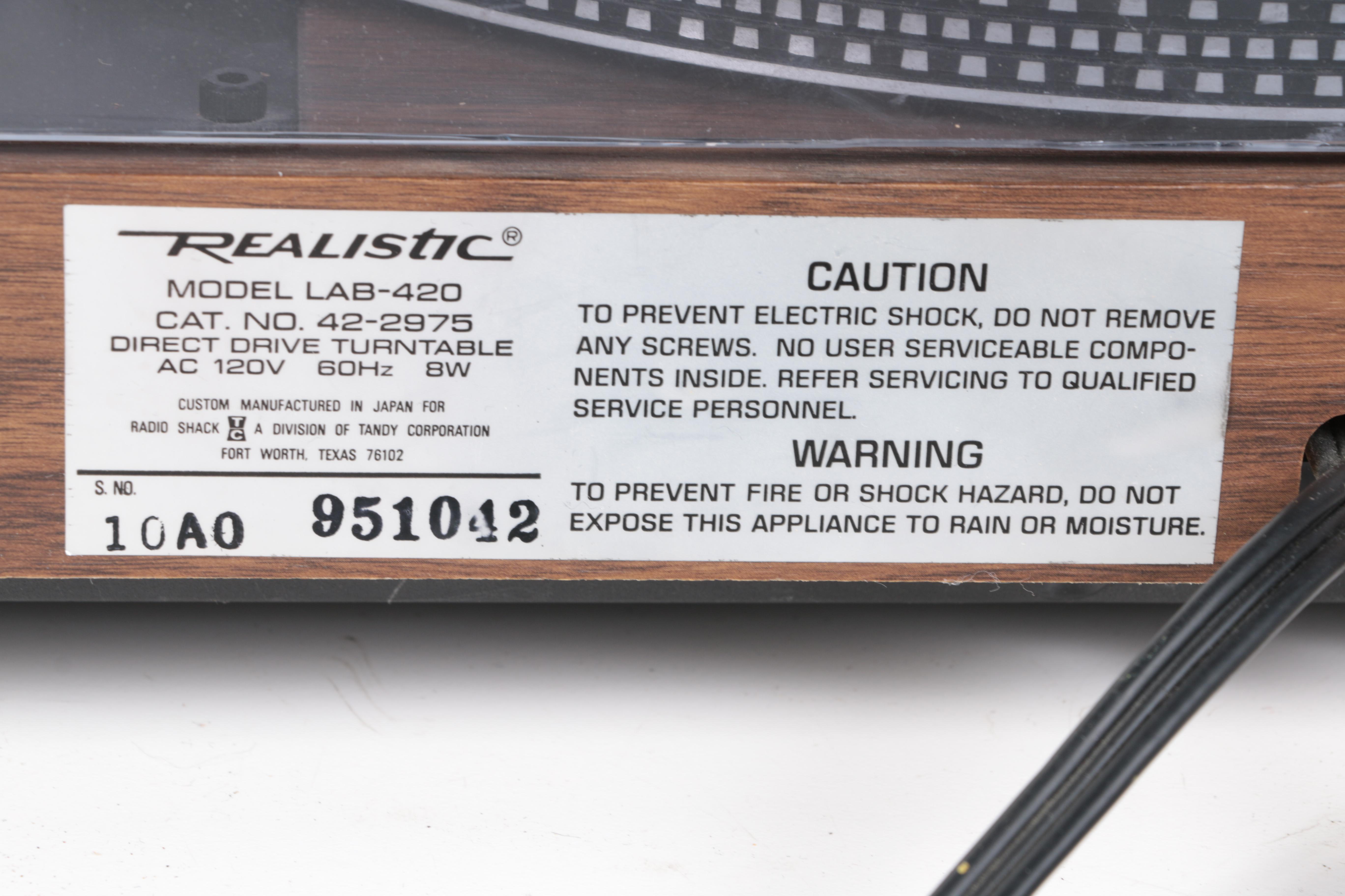 Realistic Model LAB-420 Turntable