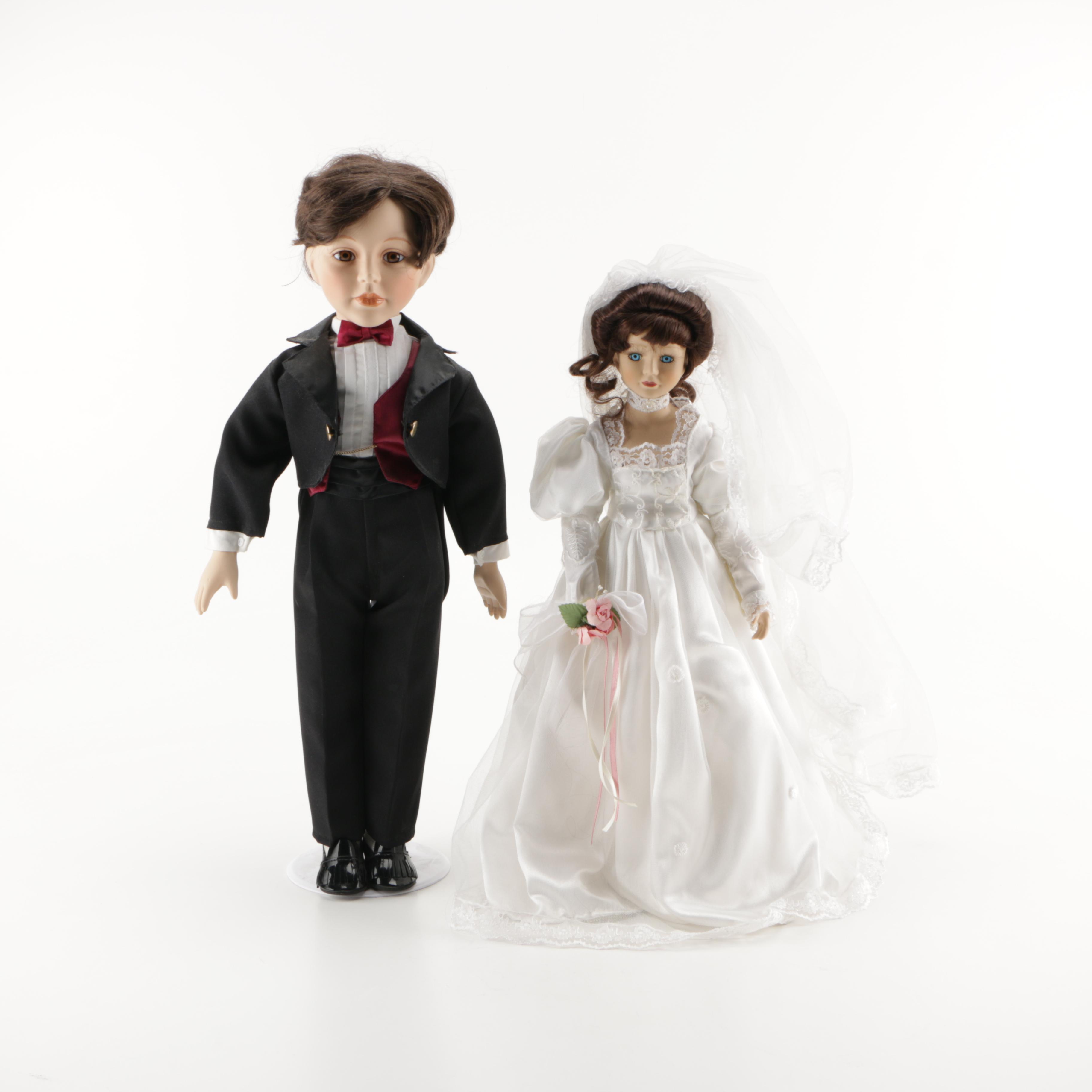 Bride and Groom Porcelain Dolls and Wedding Book