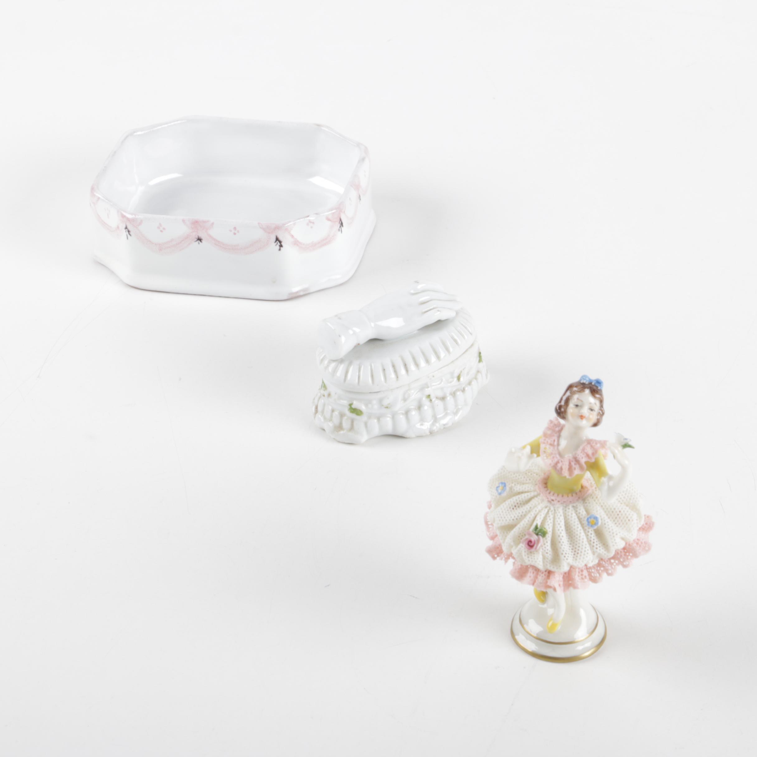 Pair of Vintage Trinket Boxes and West German Figurine