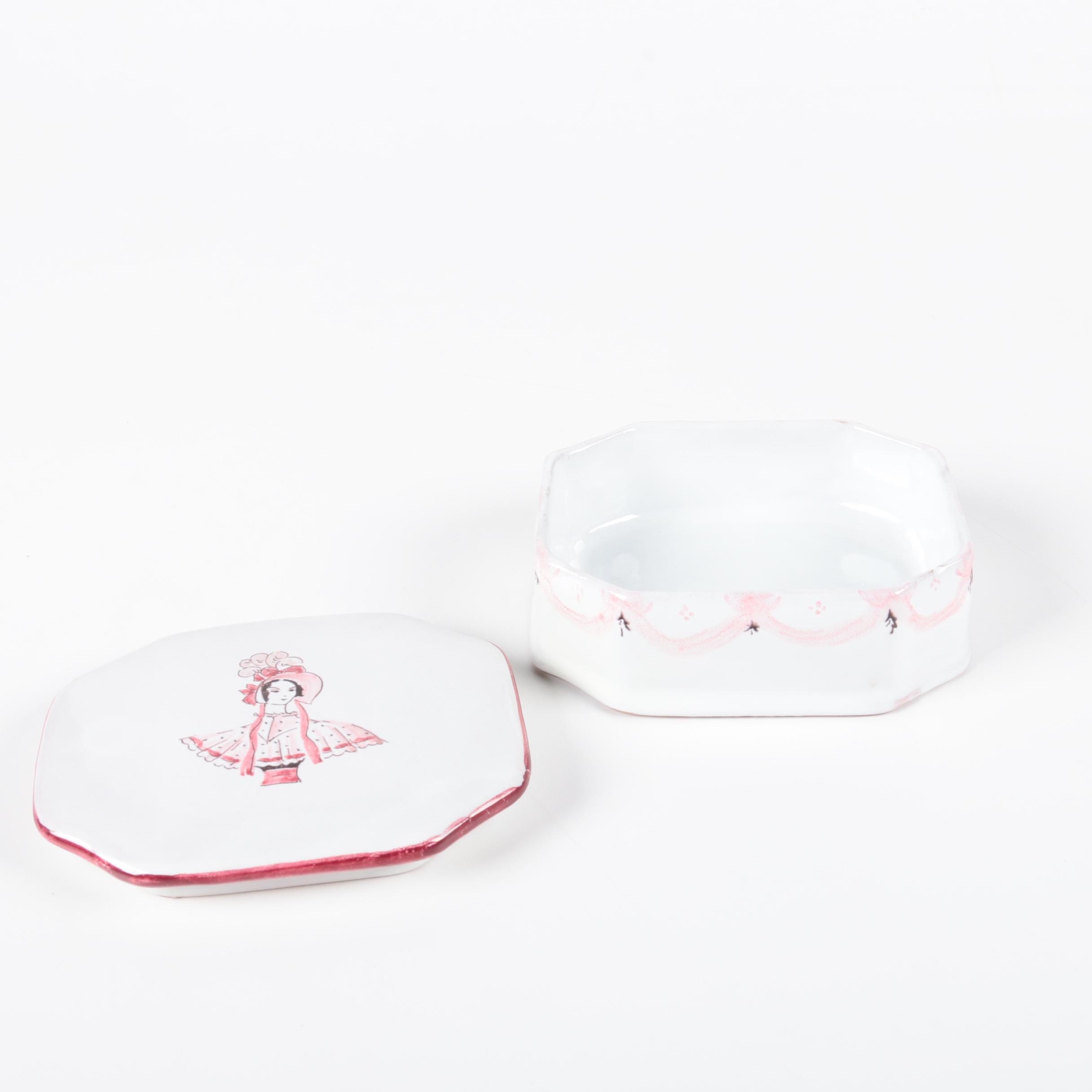 Pair of Vintage Trinket Boxes and West German Figurine