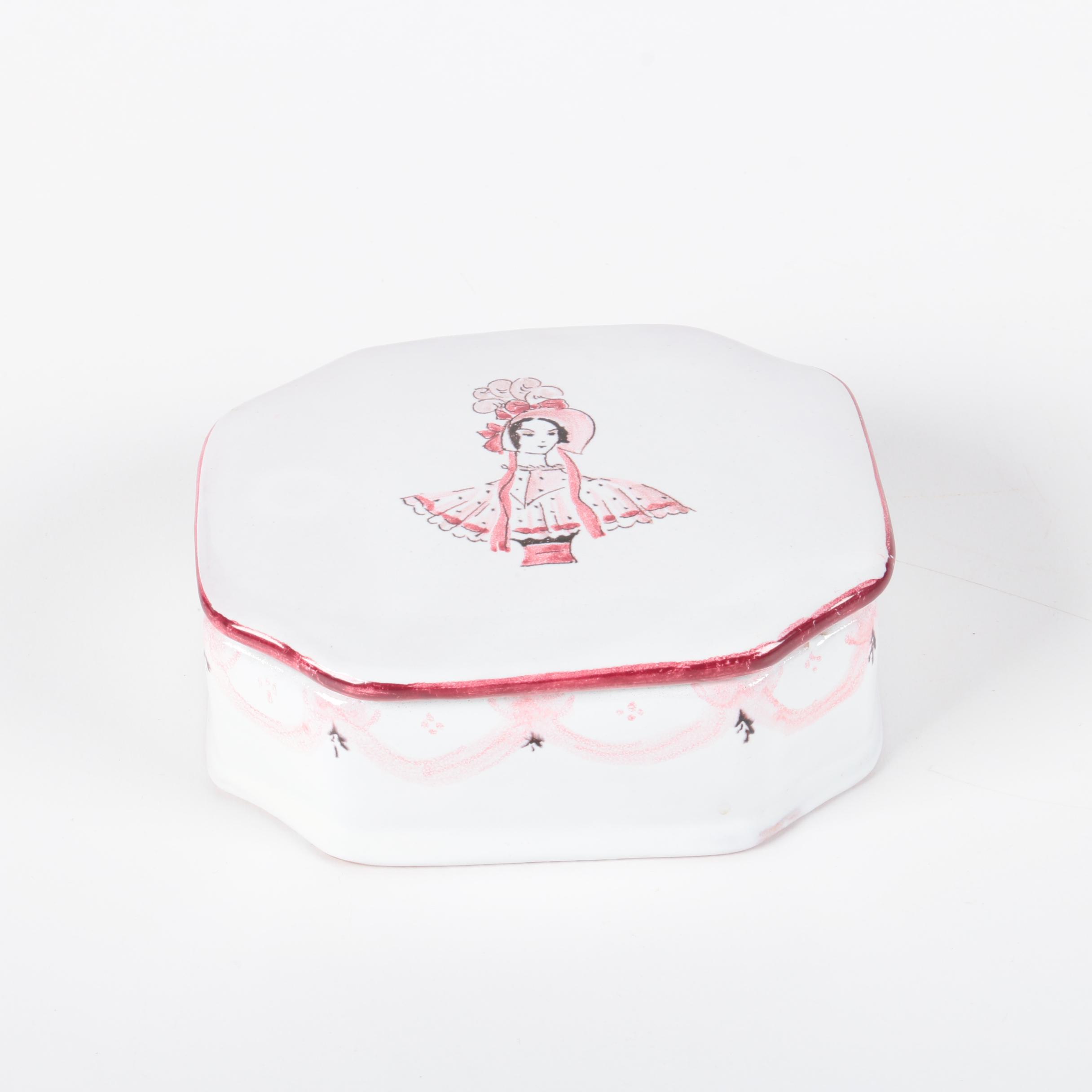 Pair of Vintage Trinket Boxes and West German Figurine